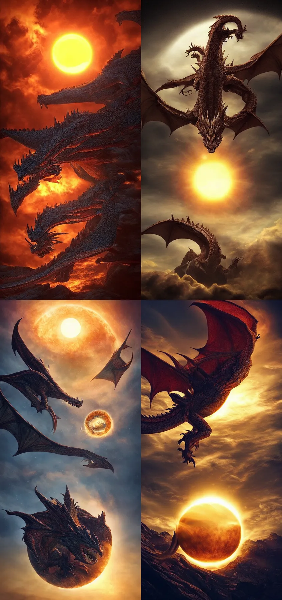 Prompt: “elder dragon as big as the sun visits earth. Cinematic 8k realistic high fantasy”