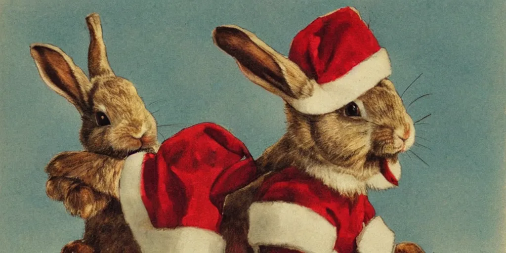 Image similar to a rabbit dressed as a swedish santa, christmas postcard, in the style of anders zorn