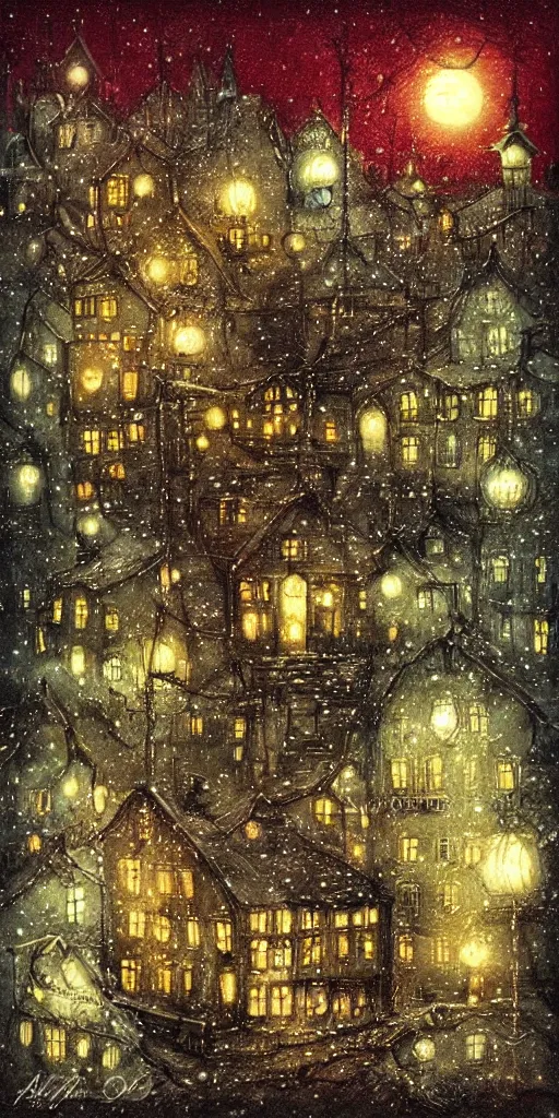 Image similar to a vintage christmas night scene by alexander jansson