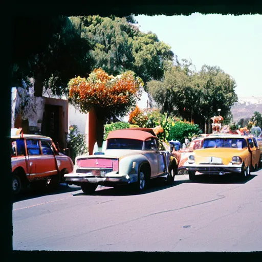 Image similar to photo, tlaquepaque, traffic jam, kodak ektachrome 1 2 0,