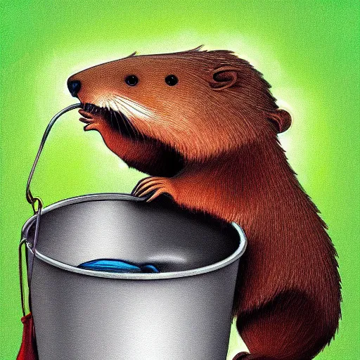 Prompt: digital painting of a beaver spitting seeds into a bucket, detailed, glow,