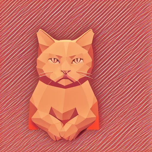 Image similar to orange to red gradient background, low poly line art of cat, linux wallpaper