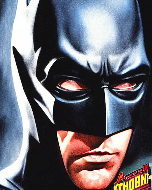 Image similar to batman ben affleck, airbrush, drew struzan illustration art, key art, movie poster