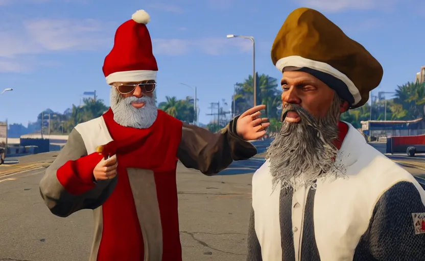 Prompt: Sinterklaas in GTA V, unreal engine, 8K, gameplay