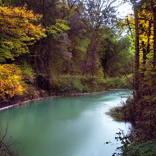 Image similar to a river being swallowed by day and night at the same time