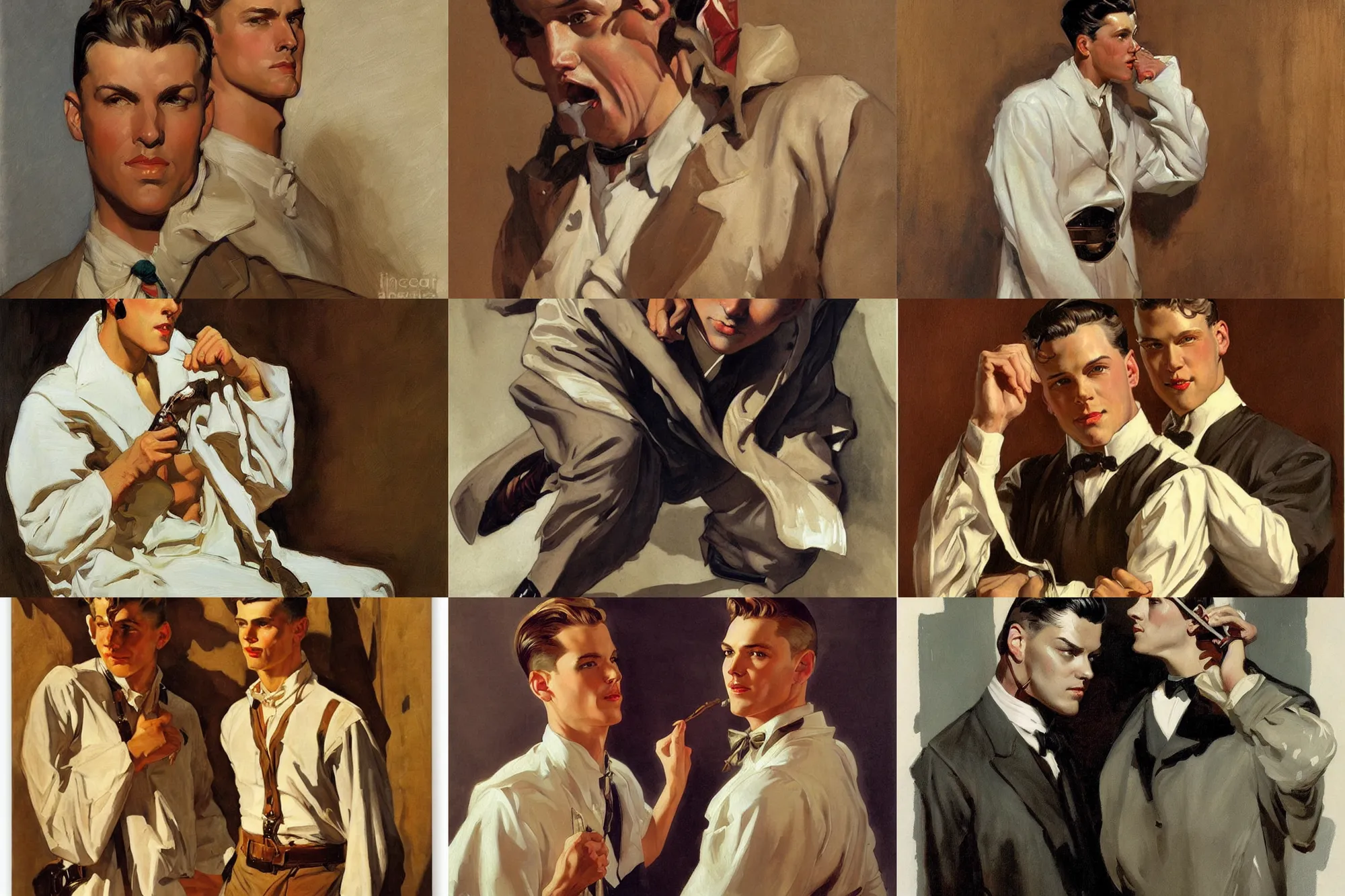 Prompt: attractive male, character design, painting by j. c. leyendecker