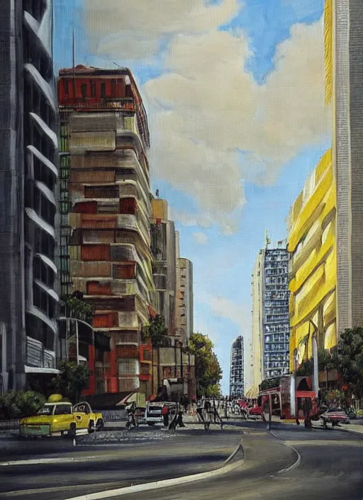 Image similar to avenida paulista in the xc century, very realistic beautiful painting, detailed, by gerardo dottori