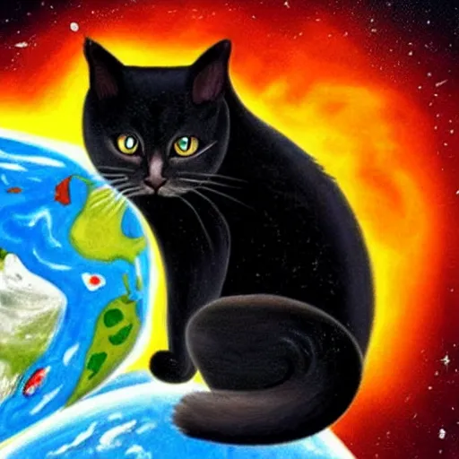 Prompt: giant cat in space about to eat the earth