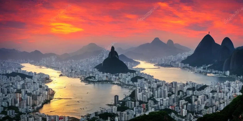 Image similar to rio de janeiro at sunset, realistic