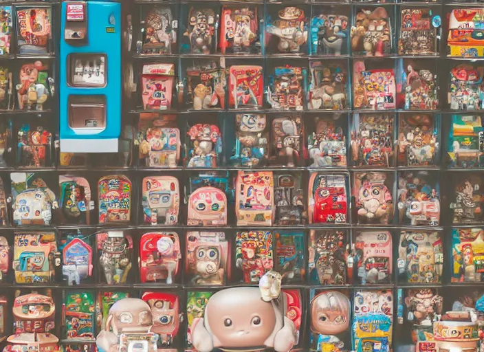 Prompt: closeupof portrait of tin toy tokyo corner store and vending machines, depth of field, zeiss lens, detailed, centered, photoshoot, by nicoletta ceccoli, mark ryden, lostfish, breathtaking, 8 k resolution, extremely detailed, beautiful, establishing shot, artistic, hyperrealistic, octane render, - h 7 0 4