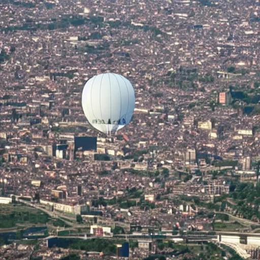 Image similar to blimp. over a city with a picture of a cow