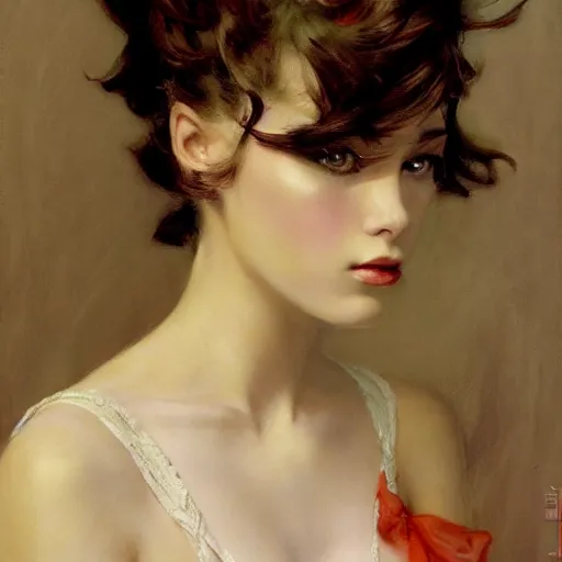Prompt: a high fashion studio portrait of a frowning anime girl, painting by gaston bussiere, craig mullins, j. c. leyendecker, dior campaign