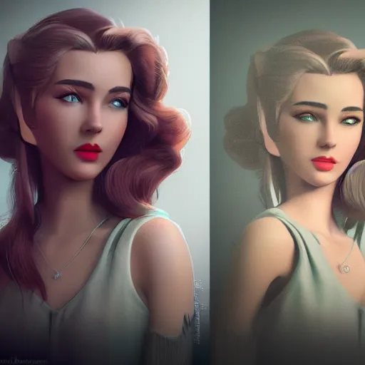 Prompt: beautiful girl from 1950, portrait character concept style trending on artstation concept art detailed octane render cinematic photo-realistic 8k high detailed