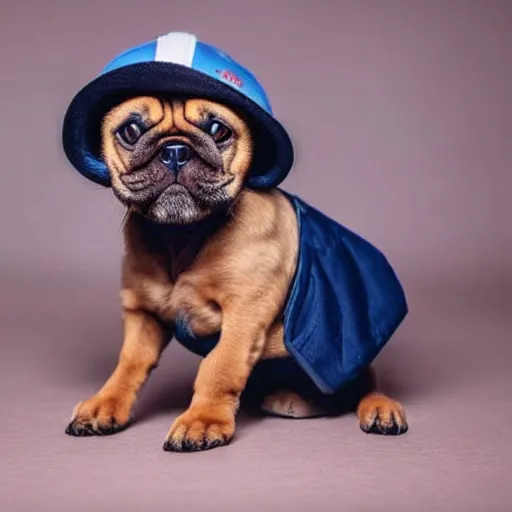 Prompt: Photograph of a puppy wearing a baseball cap