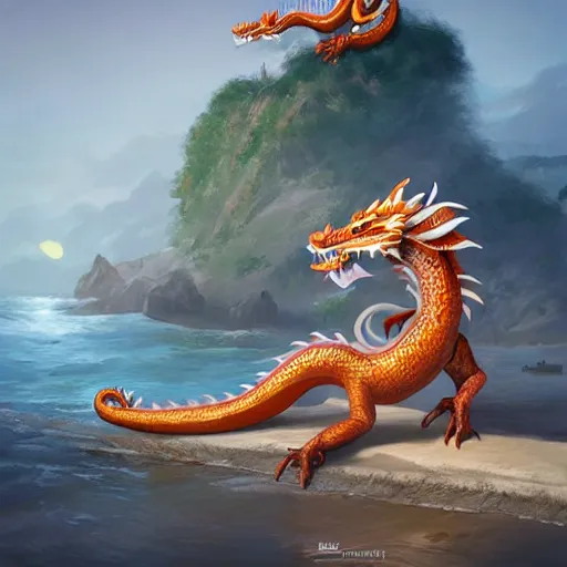 Image similar to fairytale seaside chinese dragon digital art, irina french, heraldo ortega, mandy jurgens trending on artstation 8 k 1 5 0 mpx