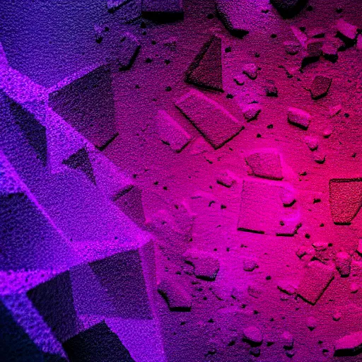 Image similar to 3D statue!!!, purple shattered paint!, glowing lava!!!, conglomerate!, slush!!, organized composition!, abstract!, black backdrop!, 4k!, award-winning photo!!!!