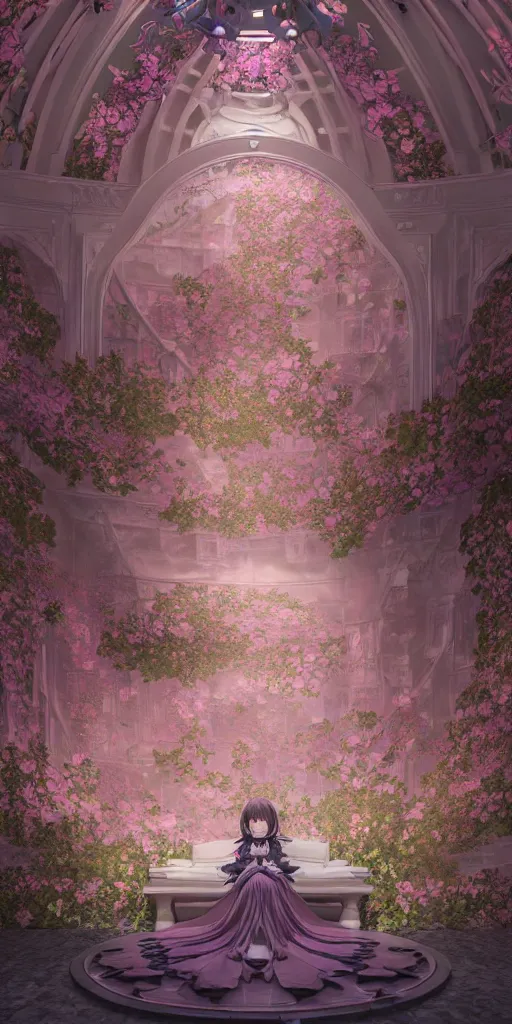 Image similar to the beautiful hyperdetailed physical rendering of a single rose wedding gothic lolita dress clothing design display in exhibition hall, perfectly shaded, atmospheric lighting, in the style of makoto shinkai, raphael lacoste louis comfort tiffany, stanley artgerm lau, wlop, rossdraws, 8 k hd, 3 drender
