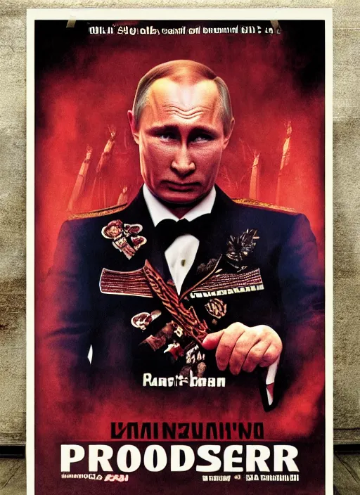 Prompt: putin is a blood dictator, movie poster in the style of drew struzan