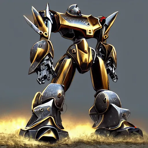 Image similar to perfect warrior mecha, metalic, realistic