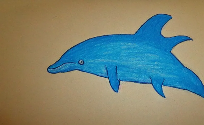 Image similar to child's crayon drawing of a dolphin