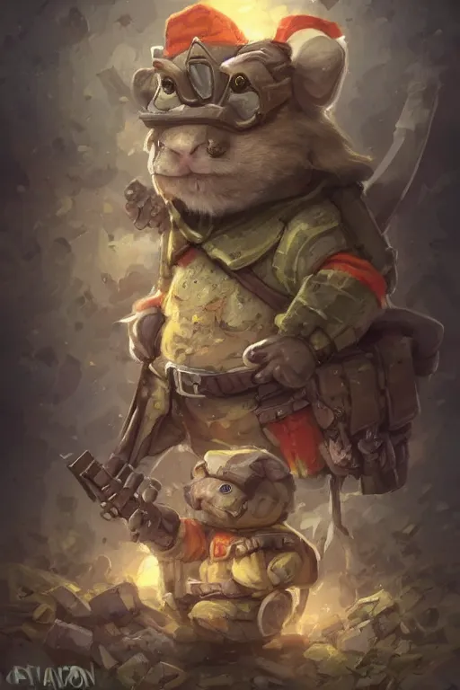 Image similar to cute little anthropomorphic Guinea Pig Soldier, tiny, small, baby animal, short, pixelated army camouflage, cute and adorable, pretty, beautiful, DnD character art portrait, matte fantasy painting, DeviantArt Artstation, by Jason Felix by Steve Argyle by Tyler Jacobson by Peter Mohrbacher, cinematic lighting