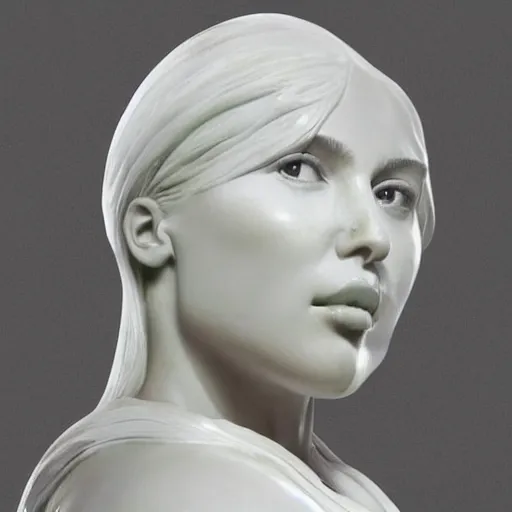 Prompt: a realistic modern white marble statue of kim kardashians displayed in a museum art gallery, photorealistic, super detailed, hyper realistic, 8 k