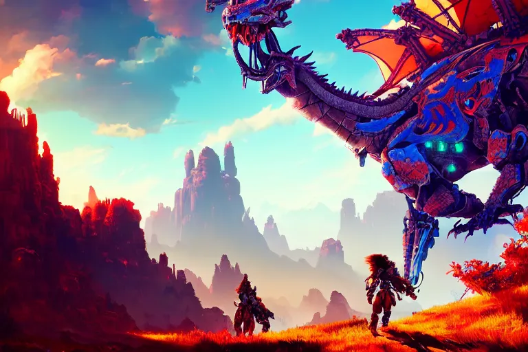 Image similar to dragon machine mecanical creature robot of horizon forbidden west horizon zero dawn bioluminiscence global illumination ray tracing hdr fanart arstation by ian pesty and alena aenami artworks in 4 k