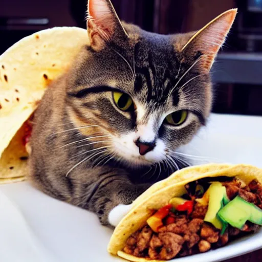 Image similar to a cat eating a taco