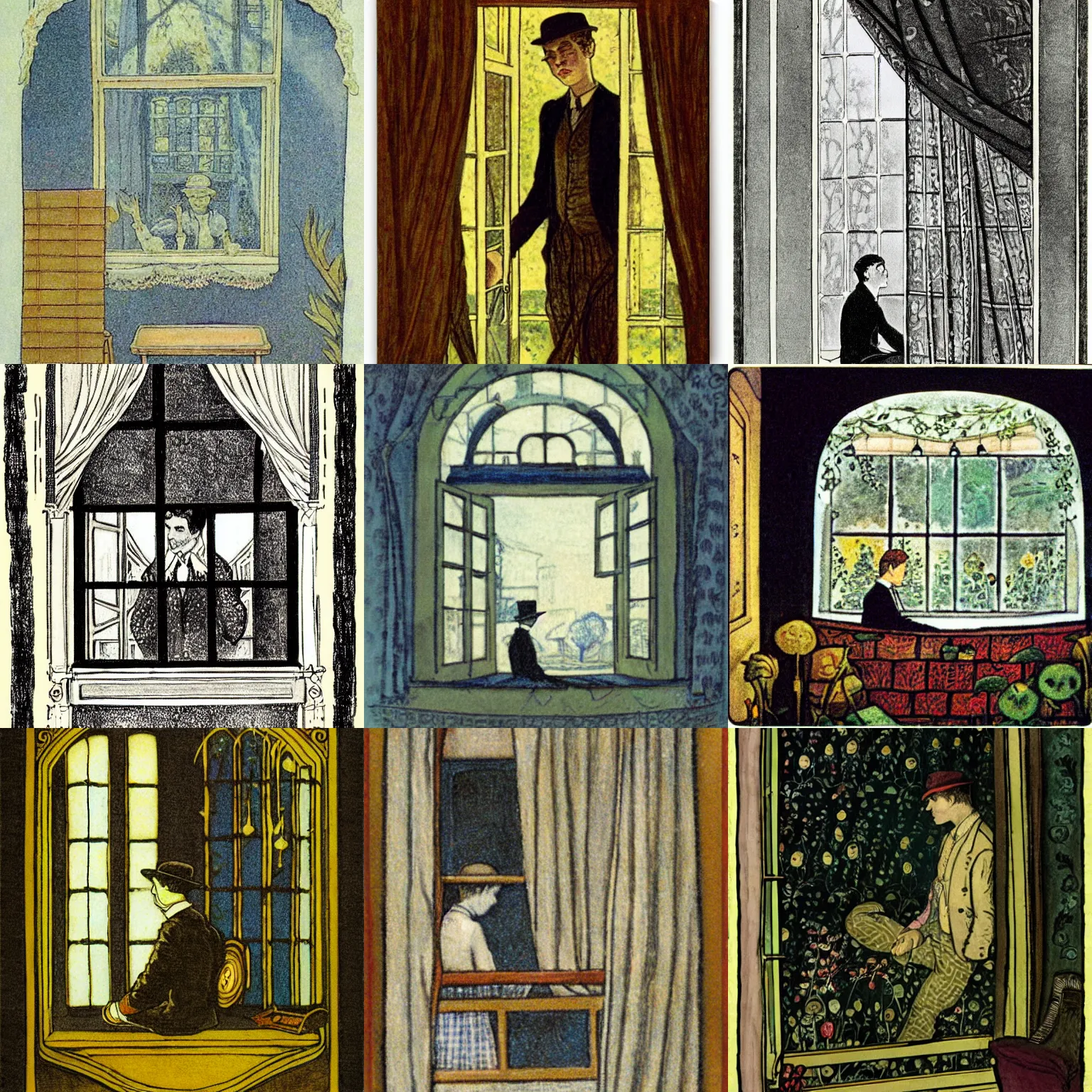 Prompt: a gentleman in a French window by Dorothy Lathrop