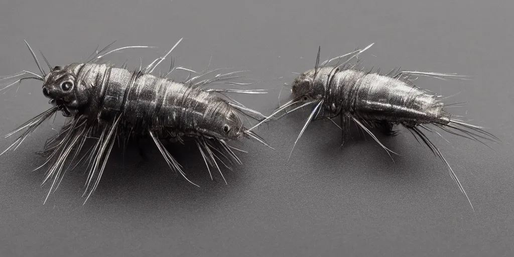 Image similar to Silverfish - stack of 15 shots in helicon focus shot with Sony A9 and Laowa 25mm 2.5-5x at 2.5x, 1_200s, f8 and ISO8000 on black acrylic in black background