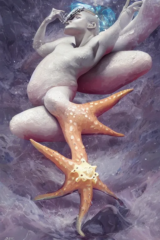 Image similar to portrait of the starfish horse disturber wearing enigma ring by artgerm and Craig Mullins, James Jean, Andrey Ryabovichev, Mark Simonetti and Peter Morbacher 16k