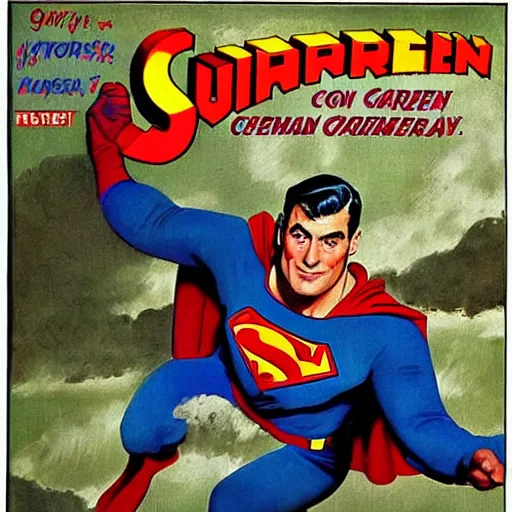 Prompt: Cary Grant as Superman in the style of Norman Rockwell,