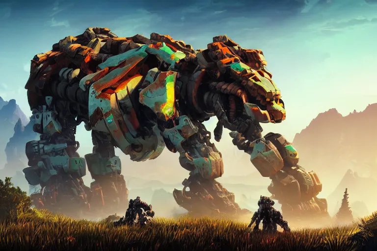 Image similar to tremortusk machine mecha animal beast robot of horizon forbidden west horizon zero dawn bioluminiscence global illumination ray tracing hdr fanart arstation by sung choi and eric pfeiffer and gabriel garza and casper konefal