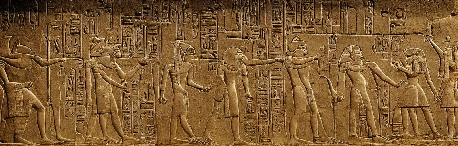 Prompt: ancient Egyptian heiroglyphics depicting scenes from Return of the Jedi,