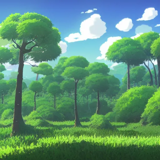 Prompt: forest lanscape panorama by ghibli in pixar shinkai style
