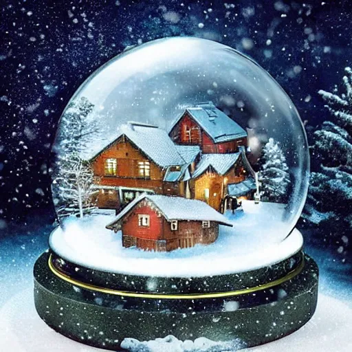 Image similar to An amazingly beautiful!!!! Snowglobe!!! With a tiny village inside and little tiny people, there are snowflakes falling around the snowglobe and the snowglobe is sitting in the snow, everything is wintery, sparkly and truly magical, arctic, summer, 8k resolution matte fantasy painting, cinematic lighting, DeviantArt, Artstation, Jason Felix Steve Argyle Tyler Jacobson Peter Mohrbacher