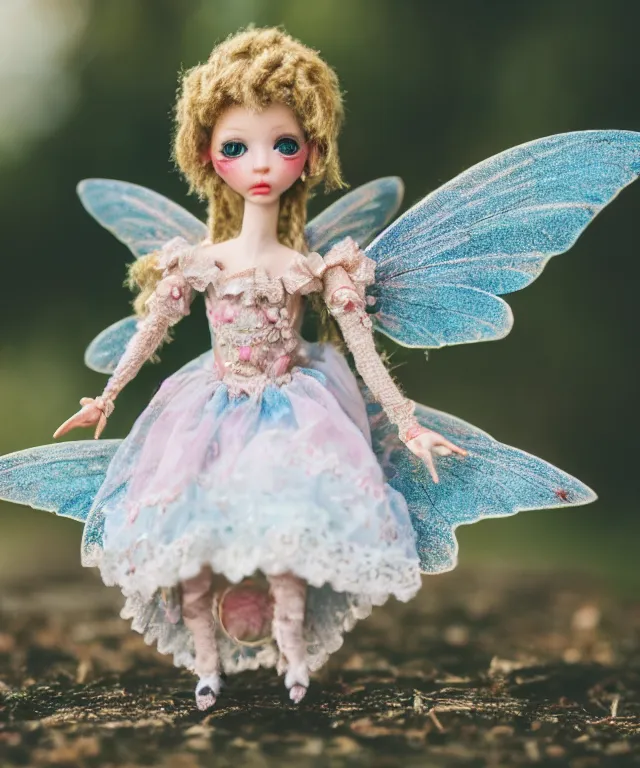 Image similar to high quality presentation photo of a detailed fairy doll in the style of Nicoletta Ceccoli photography 4k f1.8 anamorphic bokeh 4k Canon Nikon