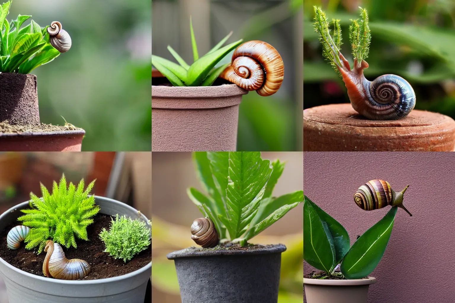 Prompt: a snail on the rim of a plant pot