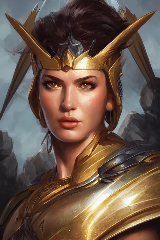 Image similar to amazon valkyrie athena, d & d, fantasy, portrait, highly detailed, headshot, digital painting, trending on artstation, concept art, sharp focus, illustration, art by artgerm and greg rutkowski and magali villeneuve