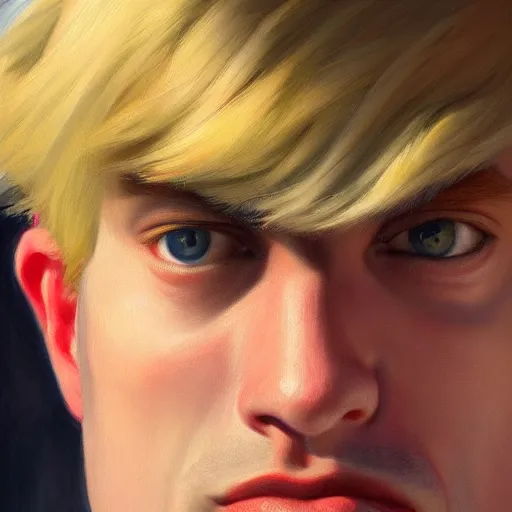 Image similar to a close up realistic portrait of a blonde man, edward hopper, trending on artstation