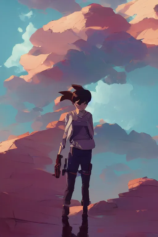 Image similar to looking up into the sky i see an anxious reflection of myself behance hd artstation by jesper ejsing, by rhads, makoto shinkai and lois van baarle, ilya kuvshinov, ossdraws, that looks like it is from borderlands and by feng zhu and loish and laurie greasley, victo ngai, andreas rocha