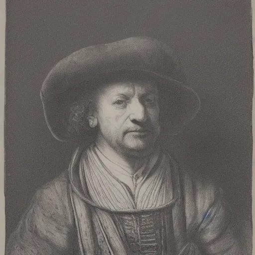 Prompt: self portrait of rembrandt van rijn matte painting, lithograph,