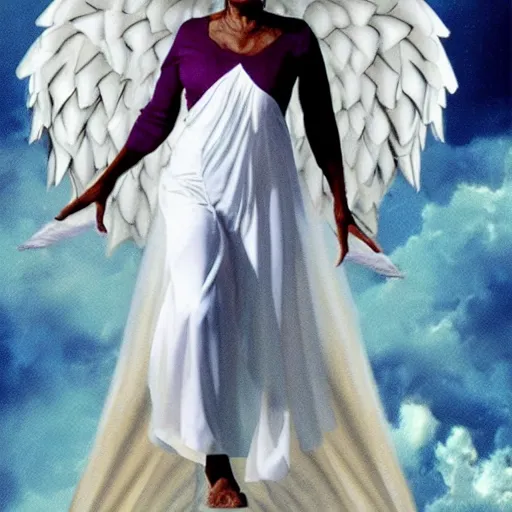 Image similar to nichelle nichols as a heavenly angel in cloud heaven photorealistic fantasy epic