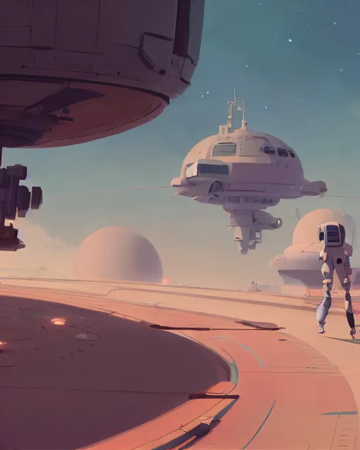 Image similar to landing on the space station settlement, cory loftis, james gilleard, atey ghailan, makoto shinkai, goro fujita, studio ghibli, rim light, exquisite lighting, clear focus, very coherent, plain background, soft painting