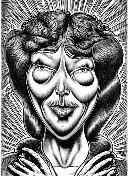 Prompt: portrait of a beautiful woman by basil wolverton and robert crumb