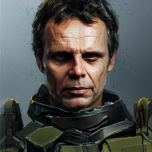 Prompt: portrait of superhero by greg rutkowski, michael biehn wearing a olive green, black and blue kevlar gear, highly detailed portrait, digital painting, artstation, concept art, smooth, sharp foccus ilustration, artstation hq