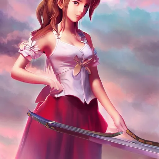 Prompt: aerith gainsborough by nick silva, ja mong, digital, high quality