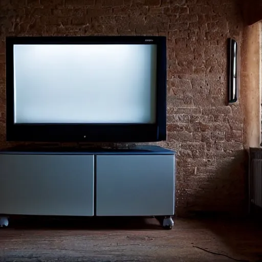 Image similar to a completley dark room with an old tv in the middle giving off a faint glow,