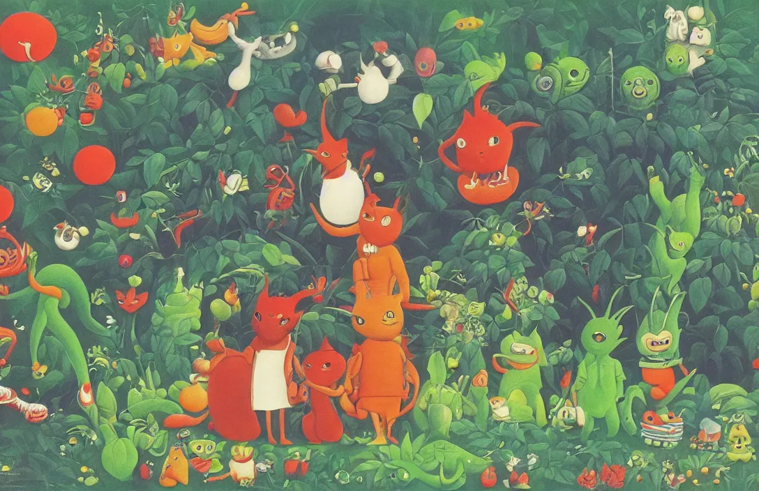 Image similar to style of henri rousseau and richard scarry and hiroshi yoshida, alien, cinematic, movie character