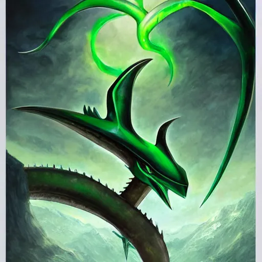 Image similar to Rayquaza (From Pokémon), elden ring boss, matte painting, detailed, elden ring, oil on canvas